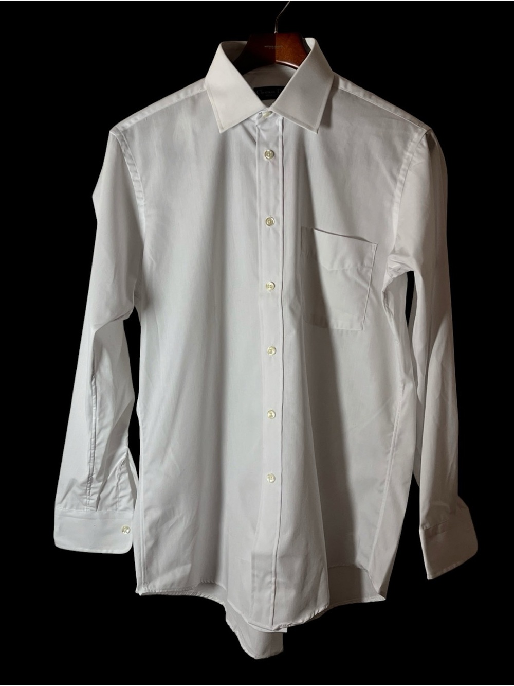 Dior Men's White Long-Sleeve Dress Shirt with Chest Pocket Sz M